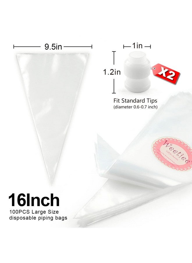 Weetiee Pastry Piping Bags -100 Pack-16-Inch Disposable Cake Decorating Bags Anti-Burst Cupcake Icing Bags for all Size Tips Couplers and Baking Cookies Candy Supplies Kits - Bonus 2 Couplers - Image 4