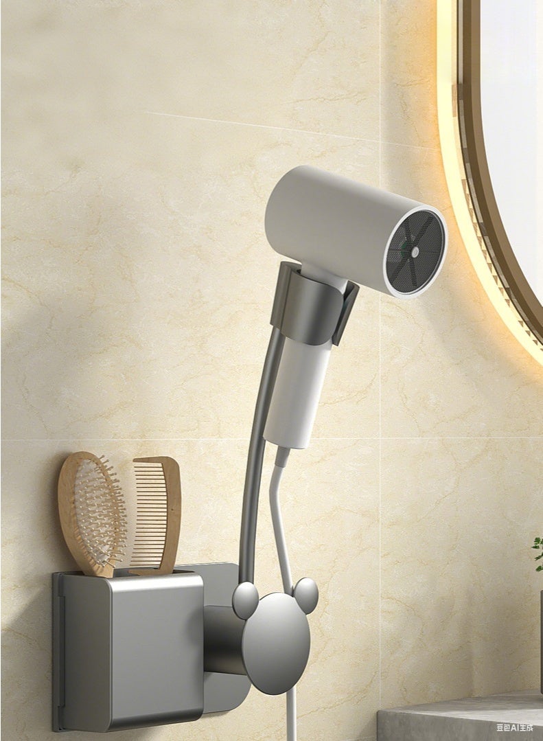 منظم أداة الشعر ، حامل مجفف الشعر بدون حفر ، رمادي - Image 4