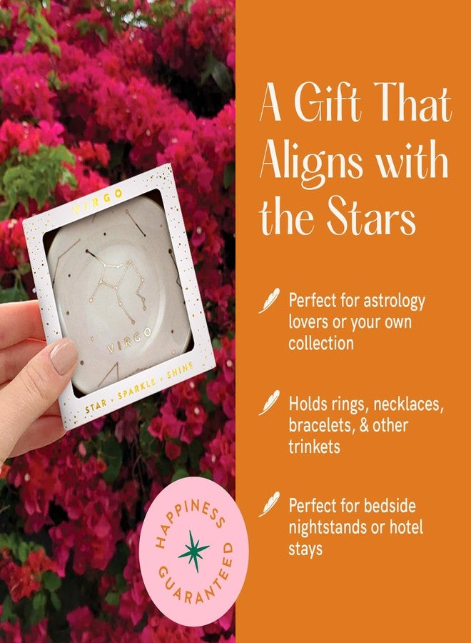 Lucky Feather Zodiac Ring Dish for Women - Glazed Ceramic Jewelry Tray with Astrological Constellation Depicted in Opulent Metallic Gold - Virgo - Image 4