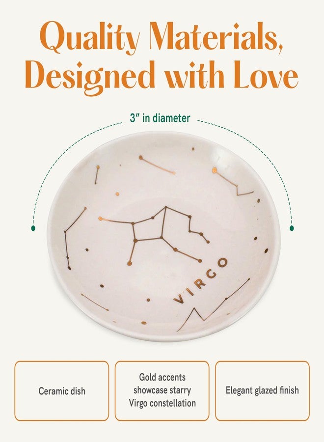 Lucky Feather Zodiac Ring Dish for Women - Glazed Ceramic Jewelry Tray with Astrological Constellation Depicted in Opulent Metallic Gold - Virgo - Image 3