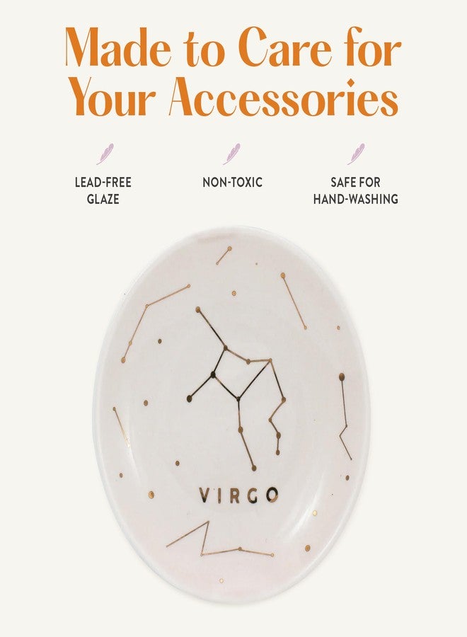 Lucky Feather Zodiac Ring Dish for Women - Glazed Ceramic Jewelry Tray with Astrological Constellation Depicted in Opulent Metallic Gold - Virgo - Image 2
