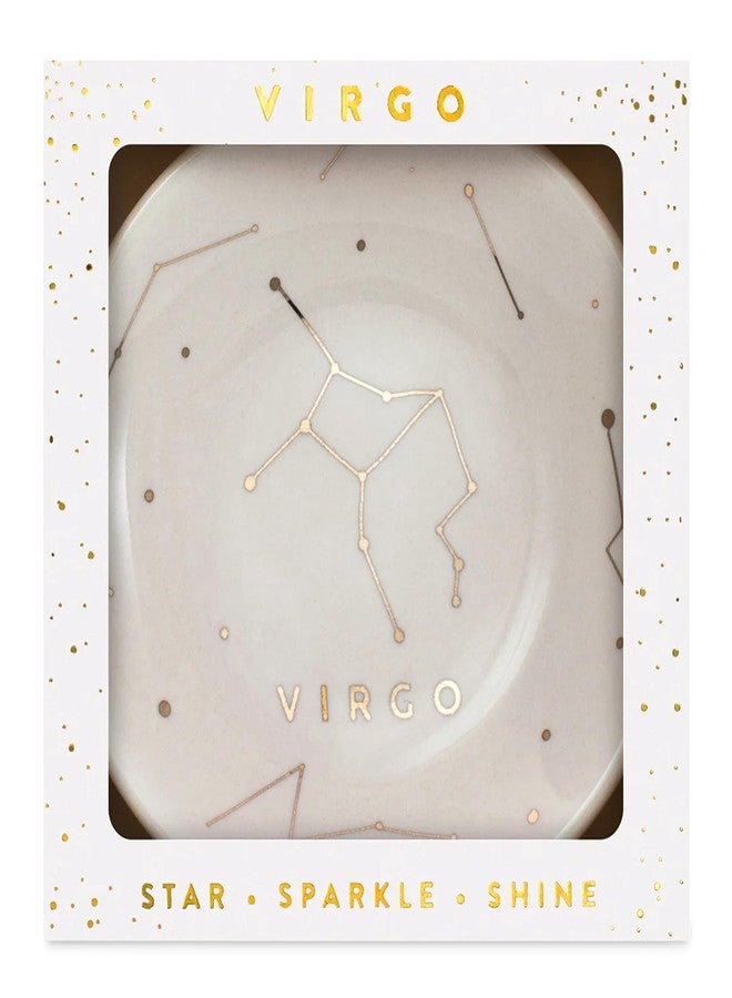 Lucky Feather Zodiac Ring Dish for Women - Glazed Ceramic Jewelry Tray with Astrological Constellation Depicted in Opulent Metallic Gold - Virgo - Image 1