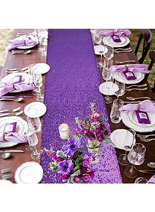 yuboo yuboo Purple Sequin Table Runners  6 Pack Glitter 12x72 Inches Rectangle Table Cloth for Women Girls' Birthday/ Wedding/Bridal Baby Shower/Halloween Purple Graduation Party Theme Decorations  - Image 2