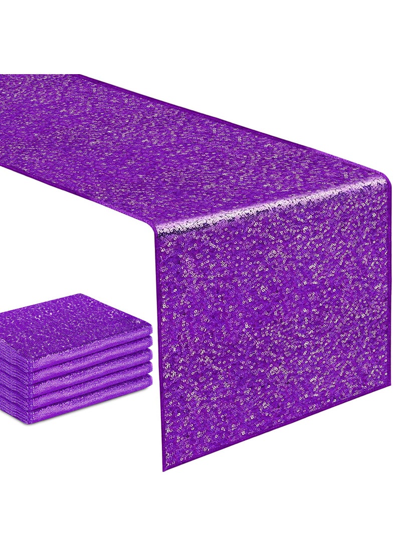 yuboo yuboo Purple Sequin Table Runners  6 Pack Glitter 12x72 Inches Rectangle Table Cloth for Women Girls' Birthday/ Wedding/Bridal Baby Shower/Halloween Purple Graduation Party Theme Decorations  - Image 1