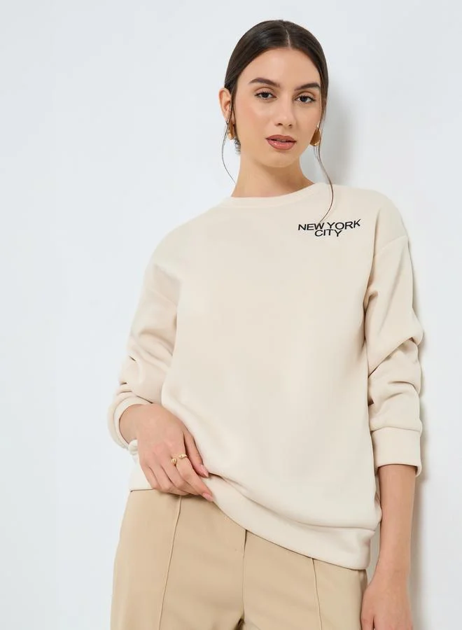 Styli Beige Relaxed Fit Crew Neck Sweatshirt