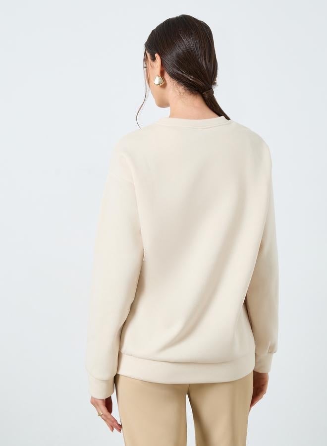 Styli Beige Relaxed Fit Crew Neck Sweatshirt - Image 4