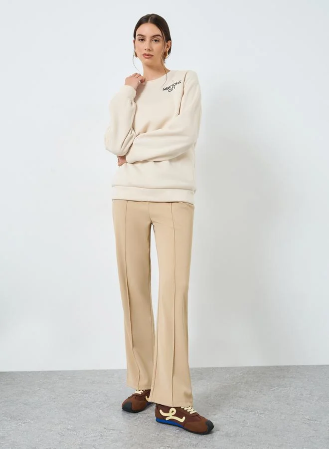 Styli Beige Relaxed Fit Crew Neck Sweatshirt