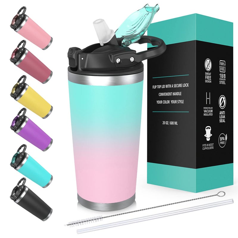 physiuo physiuo Stainless Steel Tumbler with Lid and Straw 20oz, Vacuum Insulated Coffee Tumbler Cup, Travel Coffee Mug, Double  - Image 1