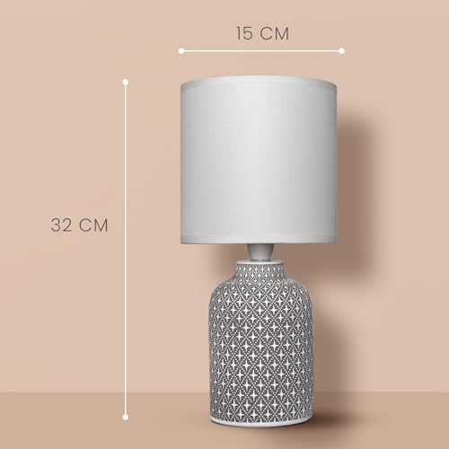 MAGIK Moroccan Hue Decorative Table Lamp (Grey) | Concrete Base with Off-White Fabric Shade | Includes 5W LED Bulb | E14 Holder | Ambient Lighting for Bedroom, Living Room & Office | 1.3m Cord - Image 3