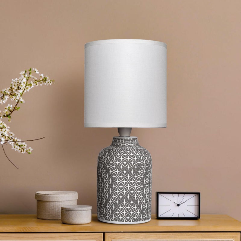 MAGIK Moroccan Hue Decorative Table Lamp (Grey) | Concrete Base with Off-White Fabric Shade | Includes 5W LED Bulb | E14 Holder | Ambient Lighting for Bedroom, Living Room & Office | 1.3m Cord - Image 5