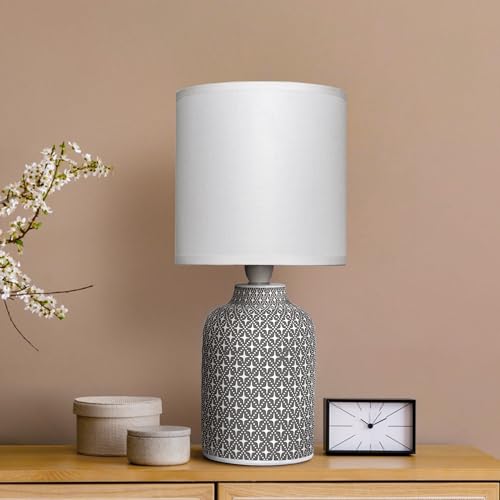 MAGIK Moroccan Hue Decorative Table Lamp (Grey) | Concrete Base with Off-White Fabric Shade | Includes 5W LED Bulb | E14 Holder | Ambient Lighting for Bedroom, Living Room & Office | 1.3m Cord - Image 1