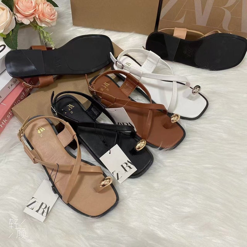 Cross-border Independent Station New ZA Thong Flat Sandals Cross Strap Buckle Design Womens Shoes womenshoes Black bk - Image 3