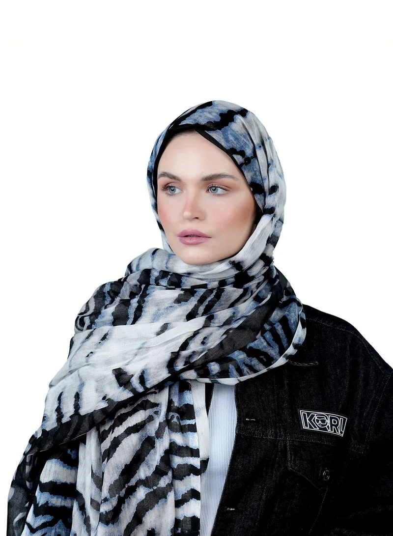 AMICA AMICA Abstract Printed Hijab Soft Natural Fiber Scarf for Women- White Black