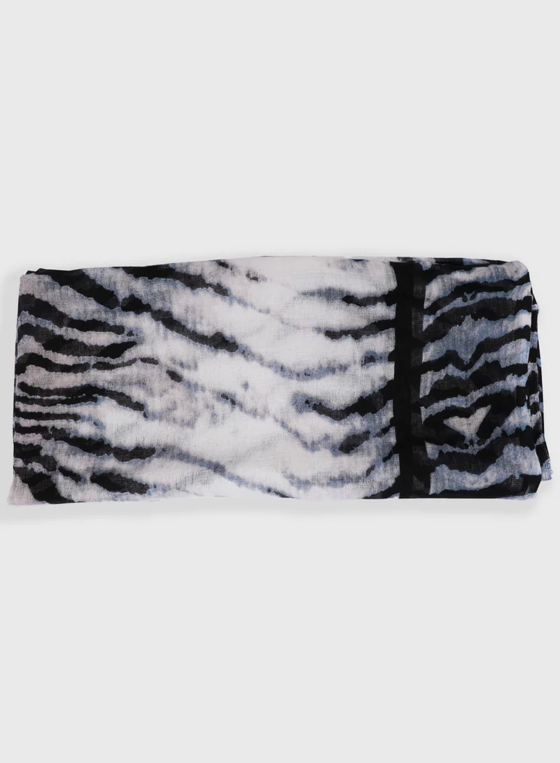 AMICA AMICA Abstract Printed Hijab Soft Natural Fiber Scarf for Women- White Black
