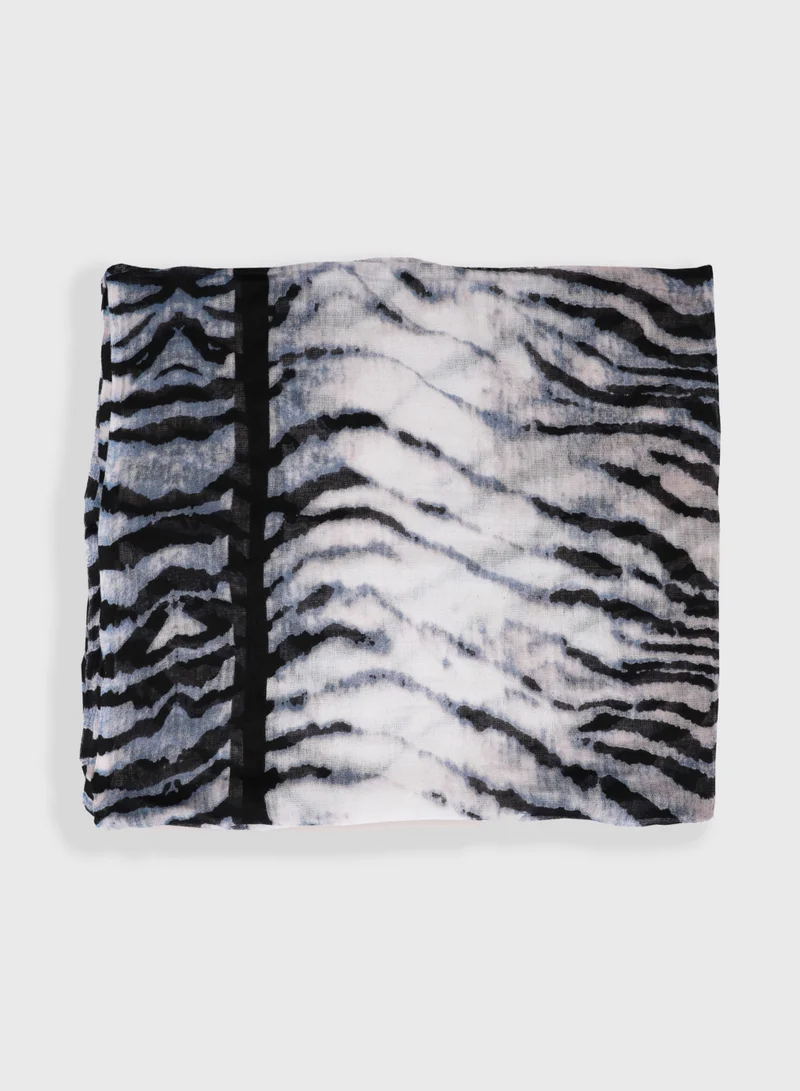 AMICA AMICA Abstract Printed Hijab Soft Natural Fiber Scarf for Women- White Black