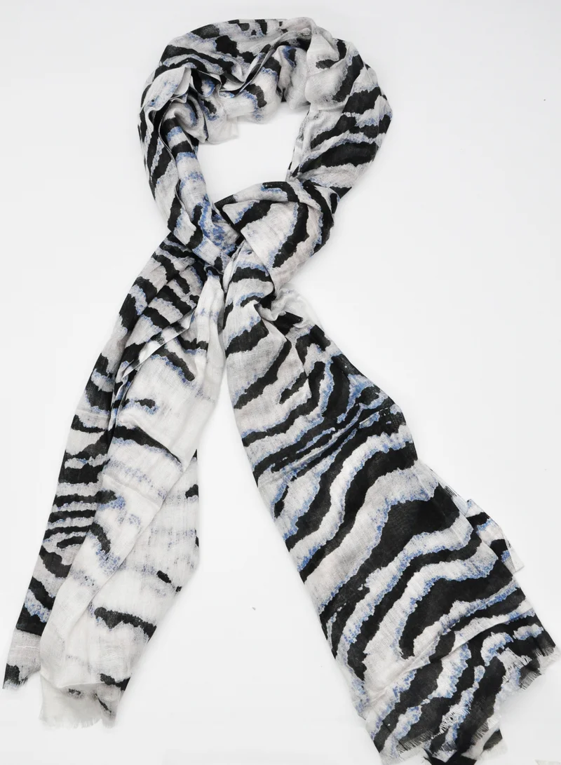 AMICA AMICA Abstract Printed Hijab Soft Natural Fiber Scarf for Women- White Black