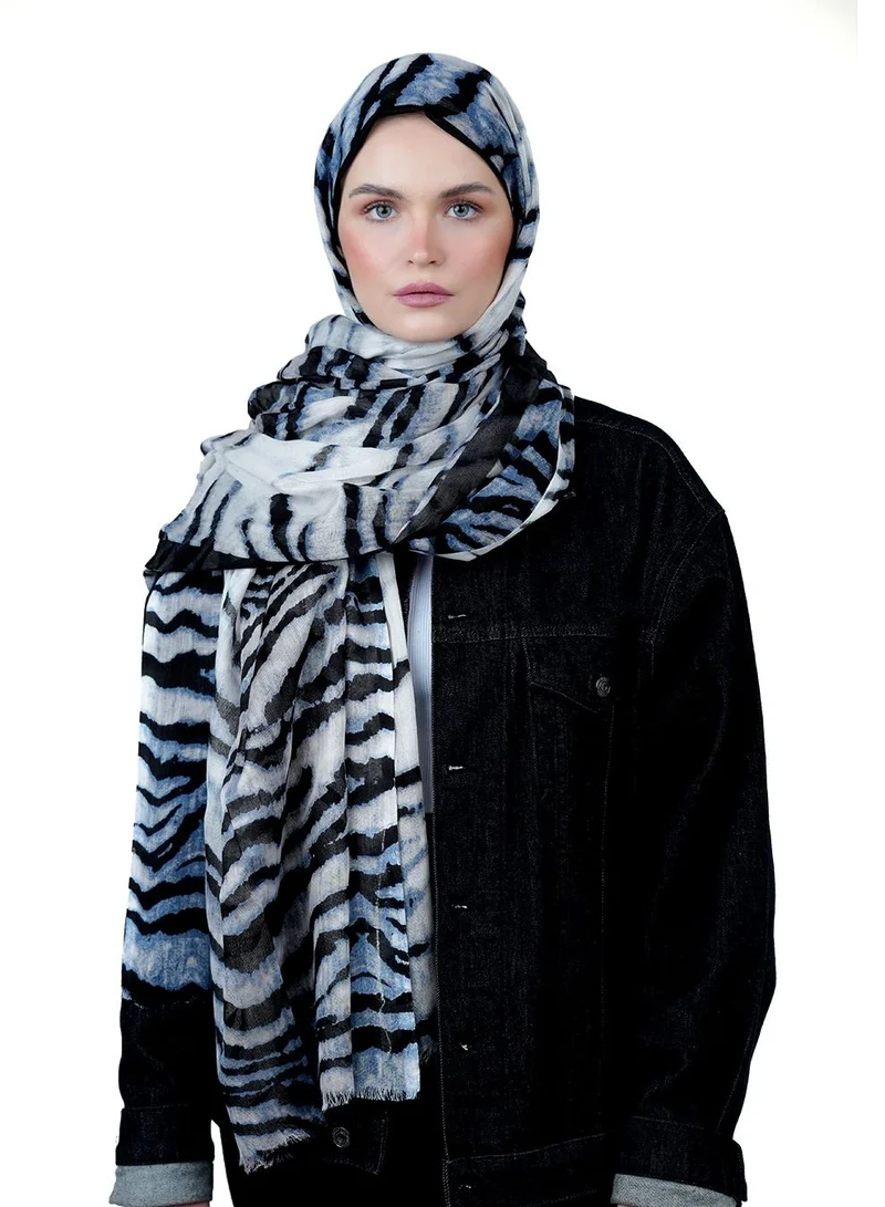 AMICA AMICA Abstract Printed Hijab Soft Natural Fiber Scarf for Women- White Black