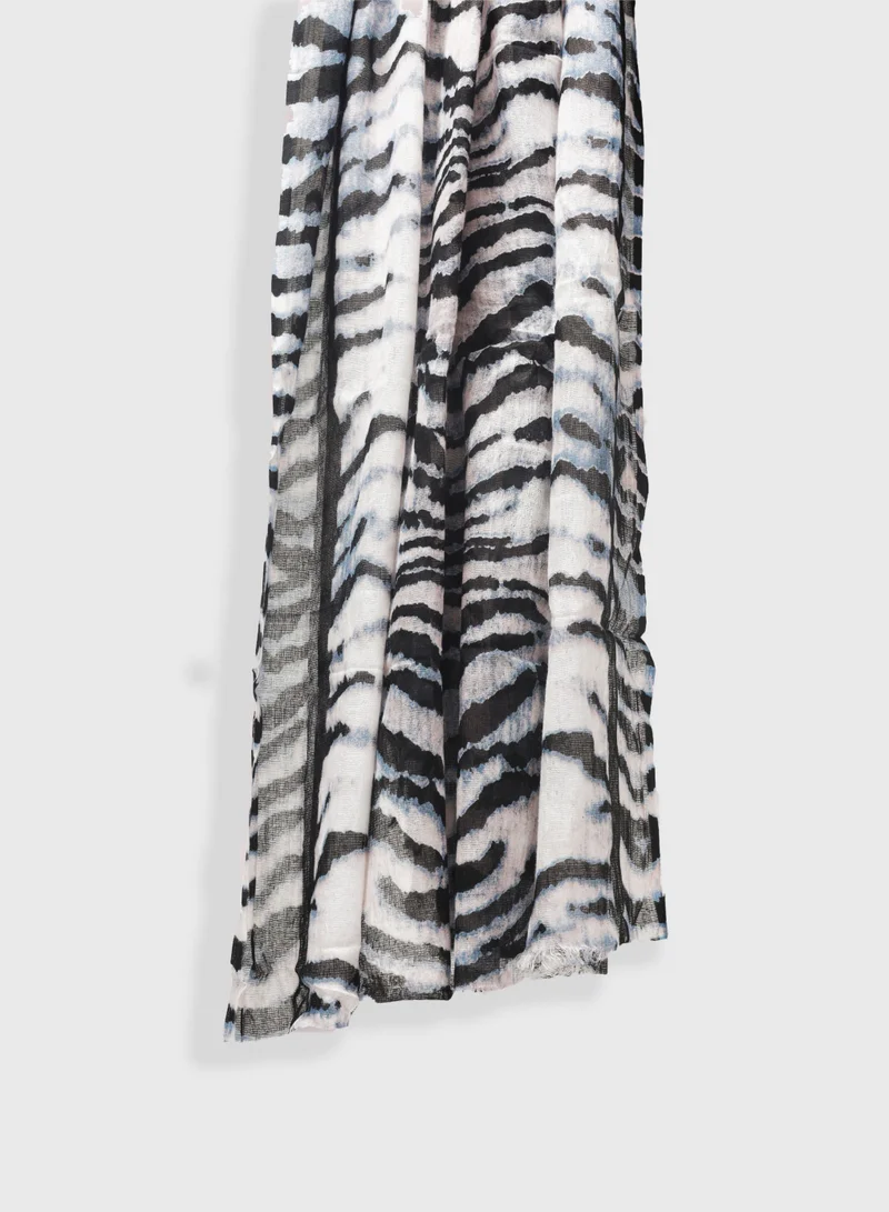 AMICA AMICA Abstract Printed Hijab Soft Natural Fiber Scarf for Women- White Black