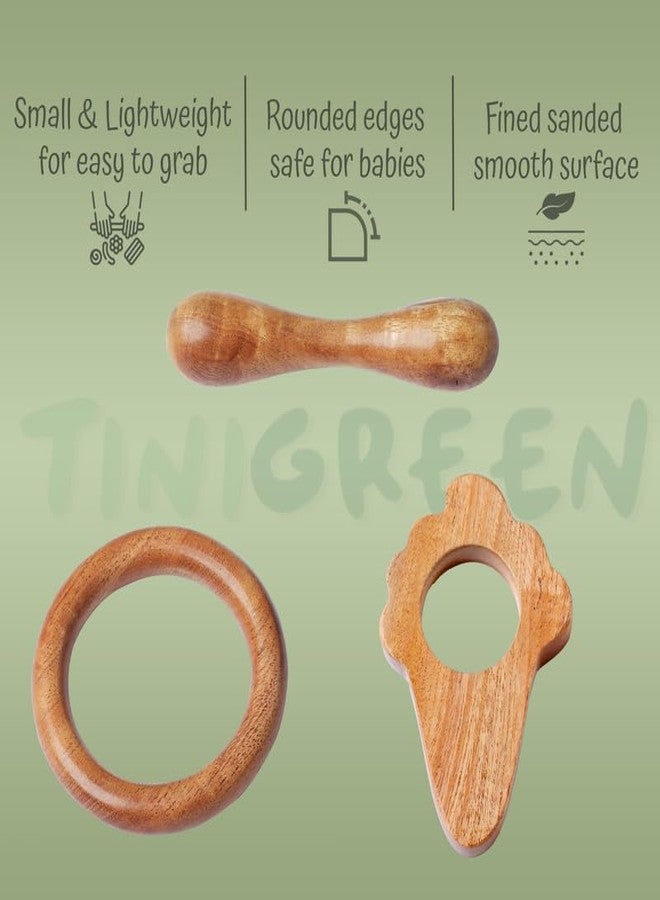 Tinigreen Ice Cream Ring Dumbbell Shaped Neem Wooden Teethers for 6 to 12 Months Infant Baby (Pack of 3) - Image 2