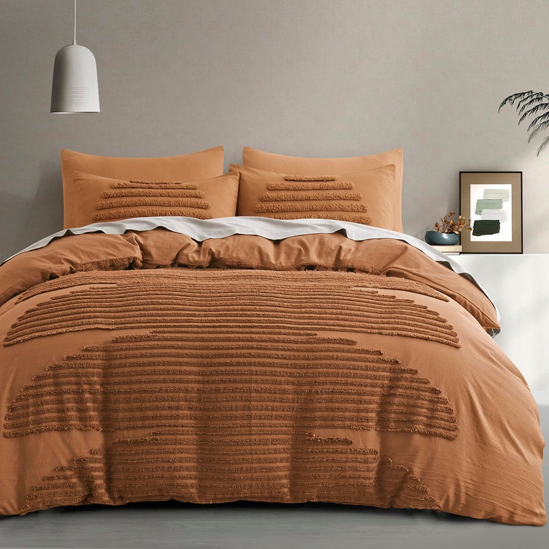 BEDAZZLED King Size Duvet Cover 5 Pieces Pumpkin Textured Duvet Cover Sets Soft and Breathable Boho Tufted Bedding Comforter Cover Set for Gifts Comforter Not Included