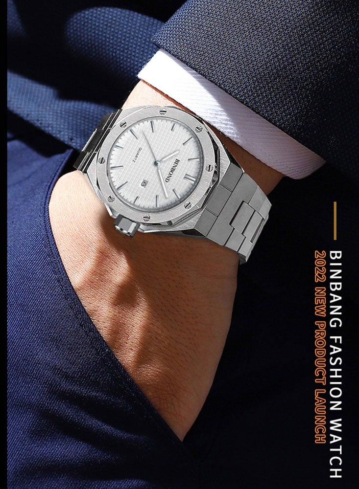 بينبوند ساعات رجالية كوارتز ساعة رجالية مقاومة للماء من الفولاذ المقاوم للصدأ ساعة رجالية كوارتز للأعمال - Image 5
