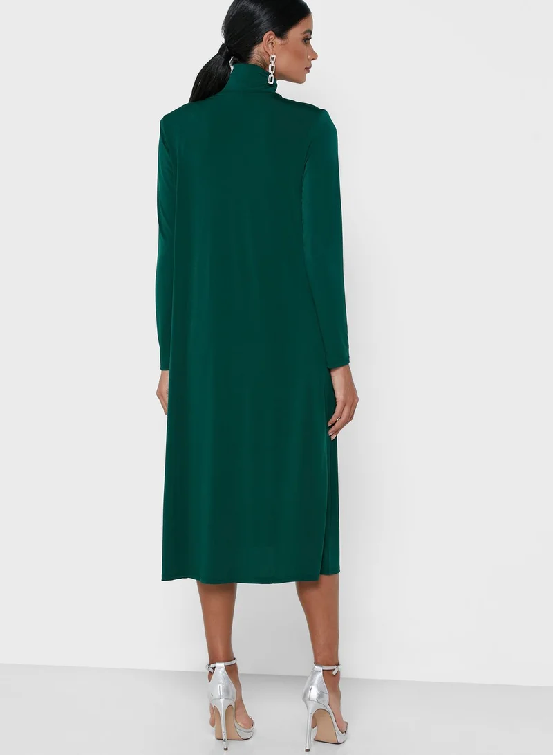 John Zack High Neck Cape  Detail Midi Dress