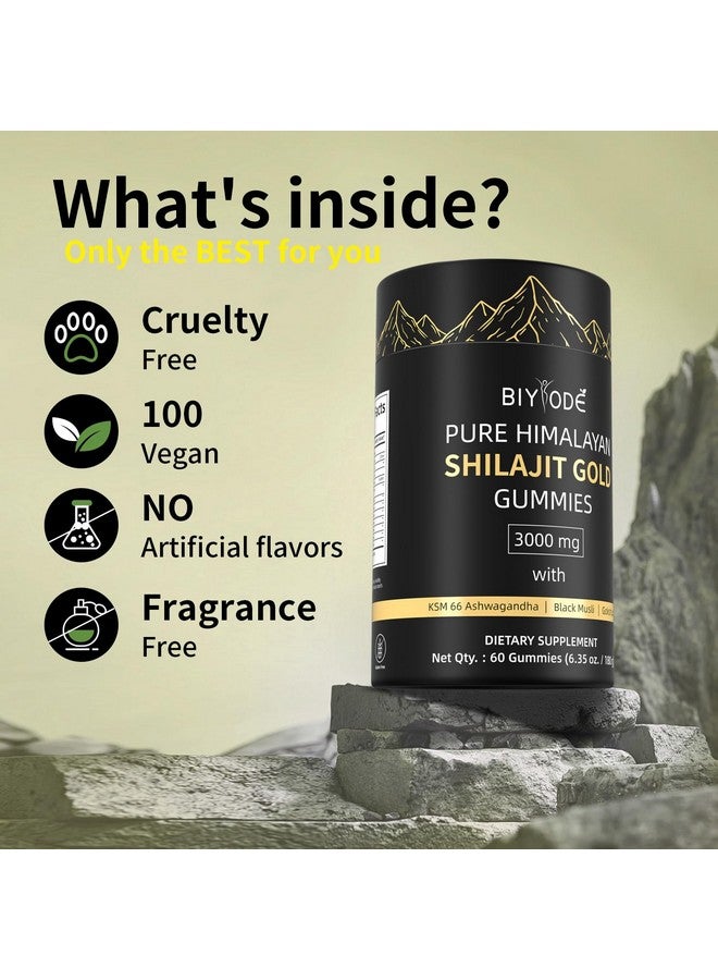 BIYODE جيلي شيلجيت من بيود: شيلجيت هيمالايا النقي الغني بالأشواغاندا والجولشورا وحمض الفولفيك 85 مغذيات دقيقة مناسب للرجال والنساء بدون سكر مضاف غير معدل وراثيًا 100% طبيعي عضوي 60 جيلي - Image 4