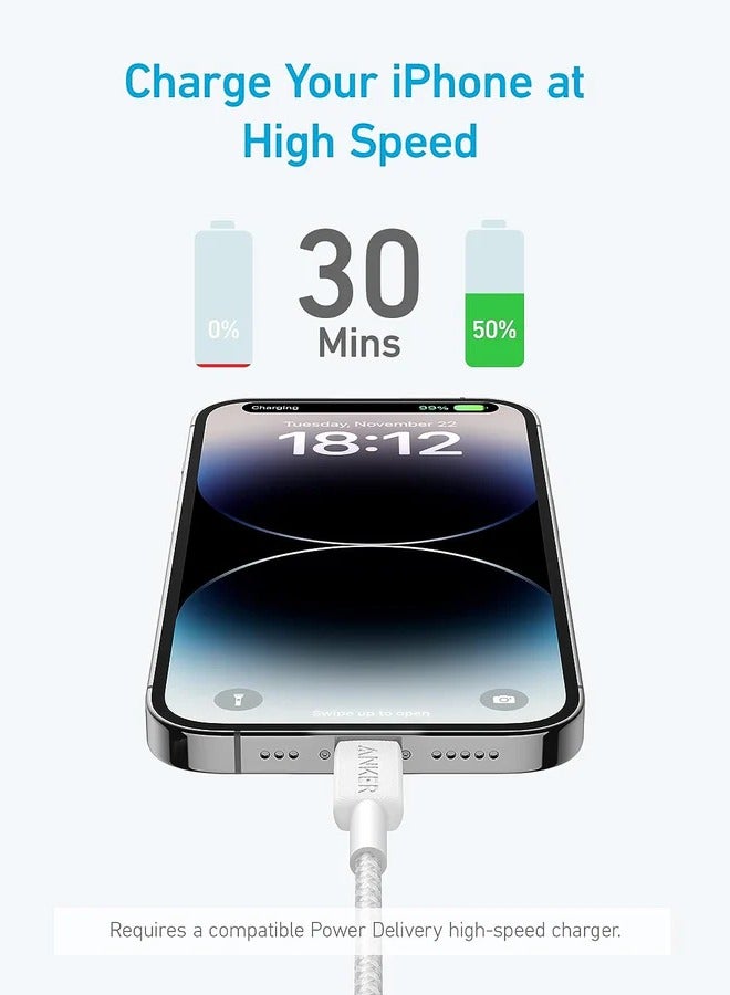 Anker Cable 322 USB-C to Lightning (3ft Braided) - White | A81B5H21 - Image 2