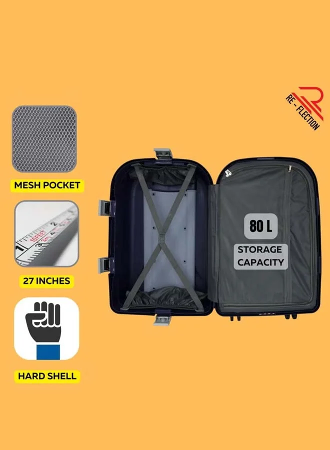 ريفلكشين REFLECTION Hard Luggage, Trolley Bag with PP Plastic Body with Soft 3 Level Adjustable Handle, Blue, 69 cm