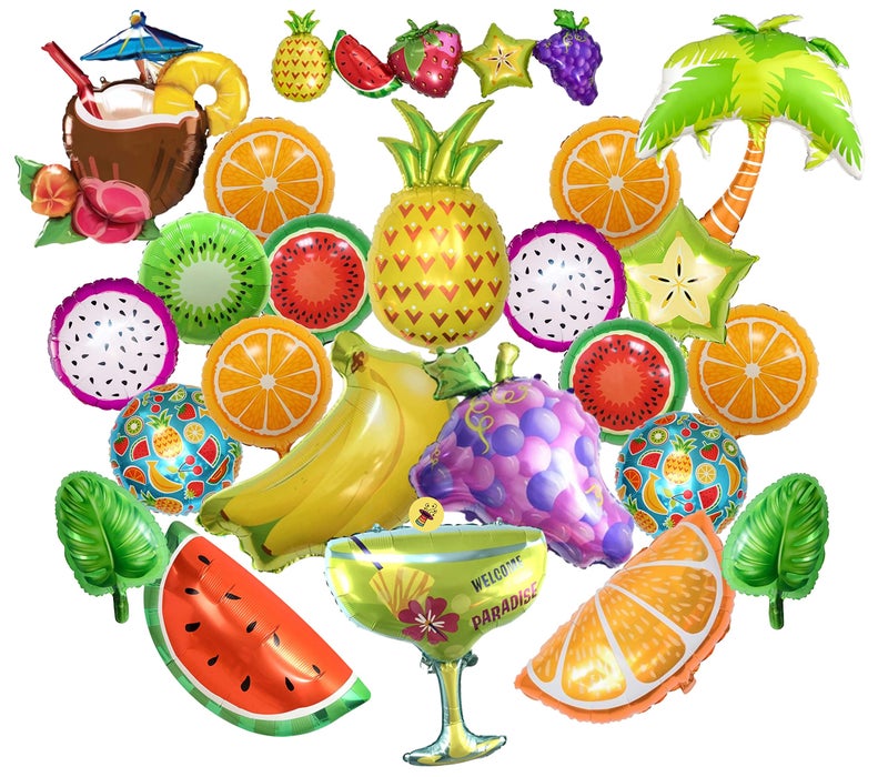 Atpata Funky 29pcs. Fruits Shape Foil Balloons Maha Combo of Sliced Orange and Watermelon with Pineapple, Banana & Grapes Fruit Shape Foil Balloons - Perfect for Summer Luau Parties and Celebrations - Image 1