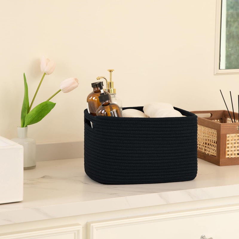 OIAHOMY 4 Pack Storage Baskets for Organizing, Cube Storage Bins for Shelves, Rectangle Storage Baskets With Handles, Woven Baskets for Storage, 16''Lx12''Wx8''H, Black - Image 5