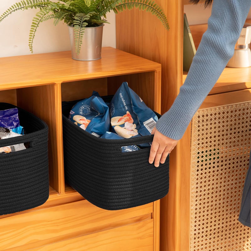 OIAHOMY 4 Pack Storage Baskets for Organizing, Cube Storage Bins for Shelves, Rectangle Storage Baskets With Handles, Woven Baskets for Storage, 16''Lx12''Wx8''H, Black - Image 4