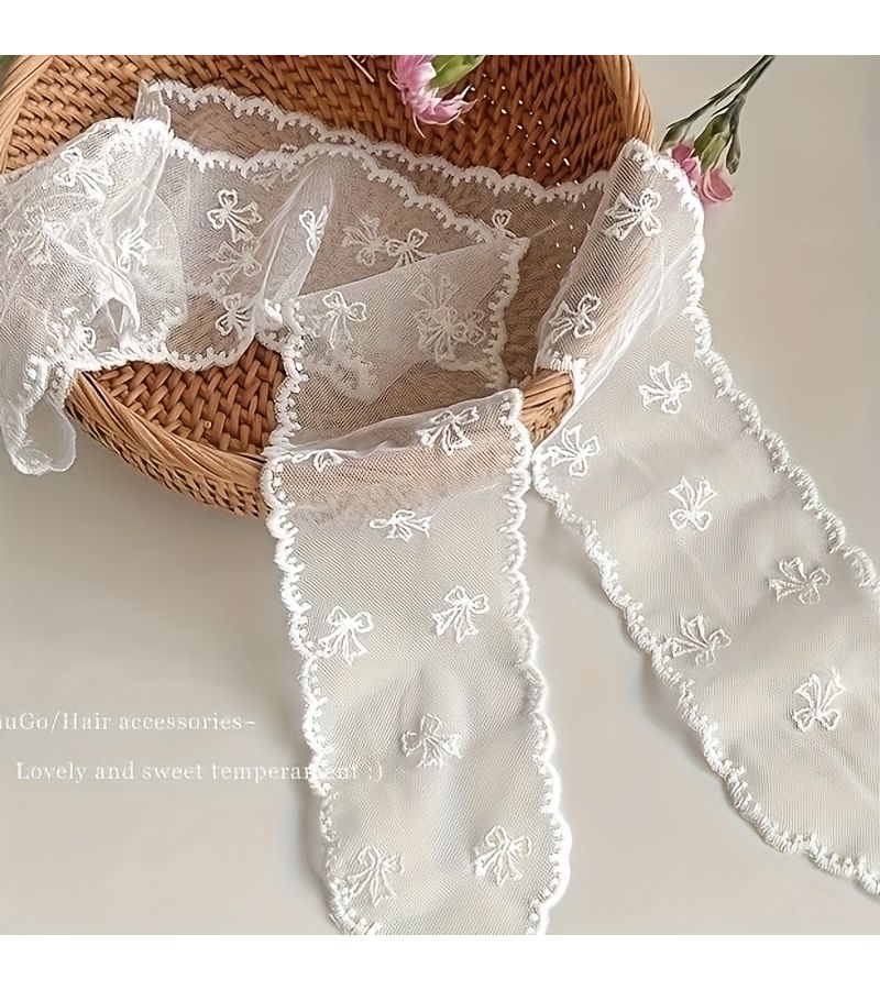 Bow Tie Elegant Lace Headband Long Streamer Hair Tie - Image 1