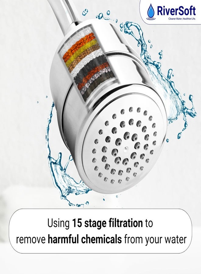 RiverSoft DIVA-01 shower filter for hard water with 15 stages with extra cartridge | Water Softener for Bathroom (Chrome, Pack of 1) - Image 2