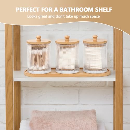 eggs sound 3 Pack Qtip Holder - Bathroom Organizers and Storage, Cotton Round Holder Floss Pick Cotton Ball Holder Swab Dispenser Set with Tray, Glass Apothecary Jars with Lids, -sw clear y - Image 3