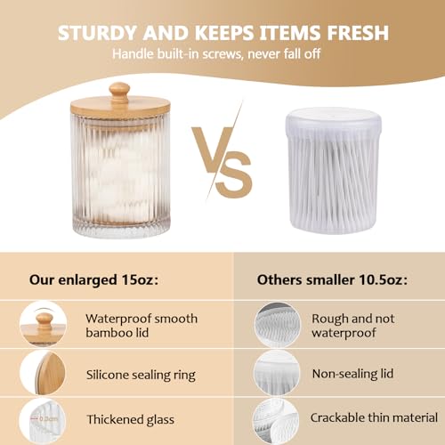 eggs sound 3 Pack Qtip Holder - Bathroom Organizers and Storage, Cotton Round Holder Floss Pick Cotton Ball Holder Swab Dispenser Set with Tray, Glass Apothecary Jars with Lids, -sw clear y - Image 5