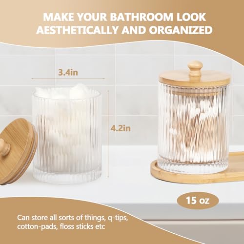 eggs sound 3 Pack Qtip Holder - Bathroom Organizers and Storage, Cotton Round Holder Floss Pick Cotton Ball Holder Swab Dispenser Set with Tray, Glass Apothecary Jars with Lids, -sw clear y - Image 4