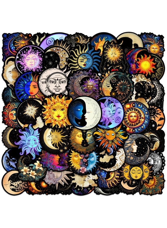 NIBEMINENT 50 Pcs Black Background Art Moon And Sun Deco Kit Waterproof Stickers, High Definition Printing Bright Colors, Suitable for Laptop Skateboard Luggage Water Bottle Guitar DIY - Image 1