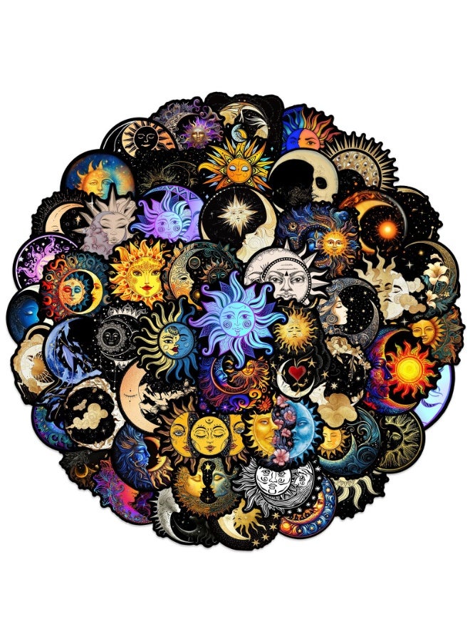 NIBEMINENT 50 Pcs Black Background Art Moon And Sun Deco Kit Waterproof Stickers, High Definition Printing Bright Colors, Suitable for Laptop Skateboard Luggage Water Bottle Guitar DIY - Image 2