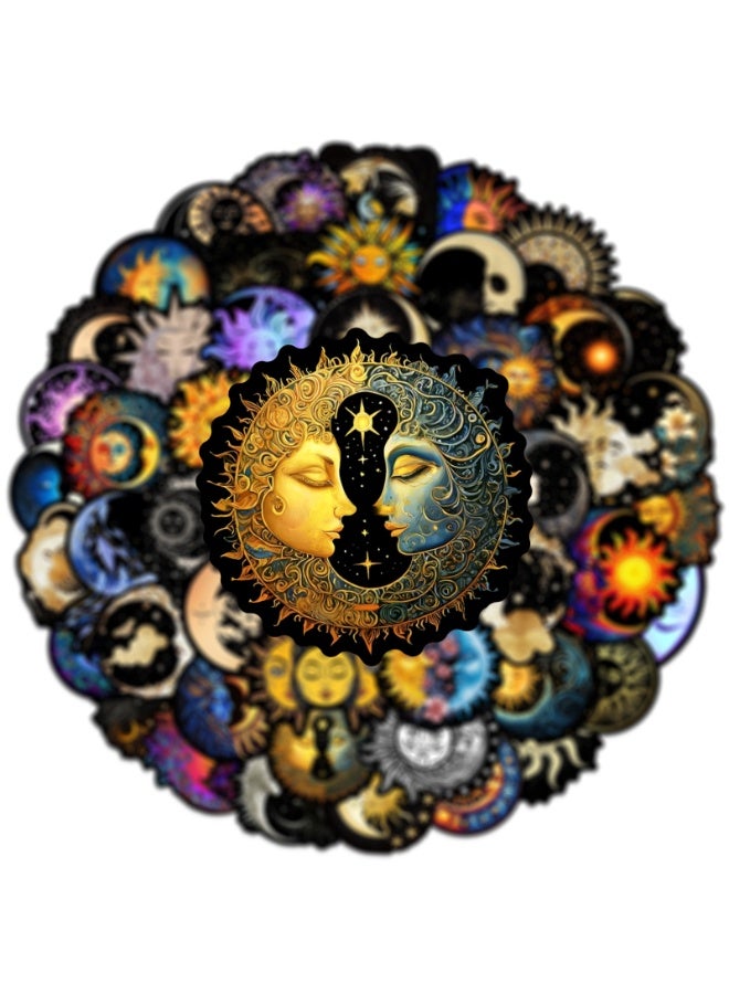 NIBEMINENT 50 Pcs Black Background Art Moon And Sun Deco Kit Waterproof Stickers, High Definition Printing Bright Colors, Suitable for Laptop Skateboard Luggage Water Bottle Guitar DIY - Image 3