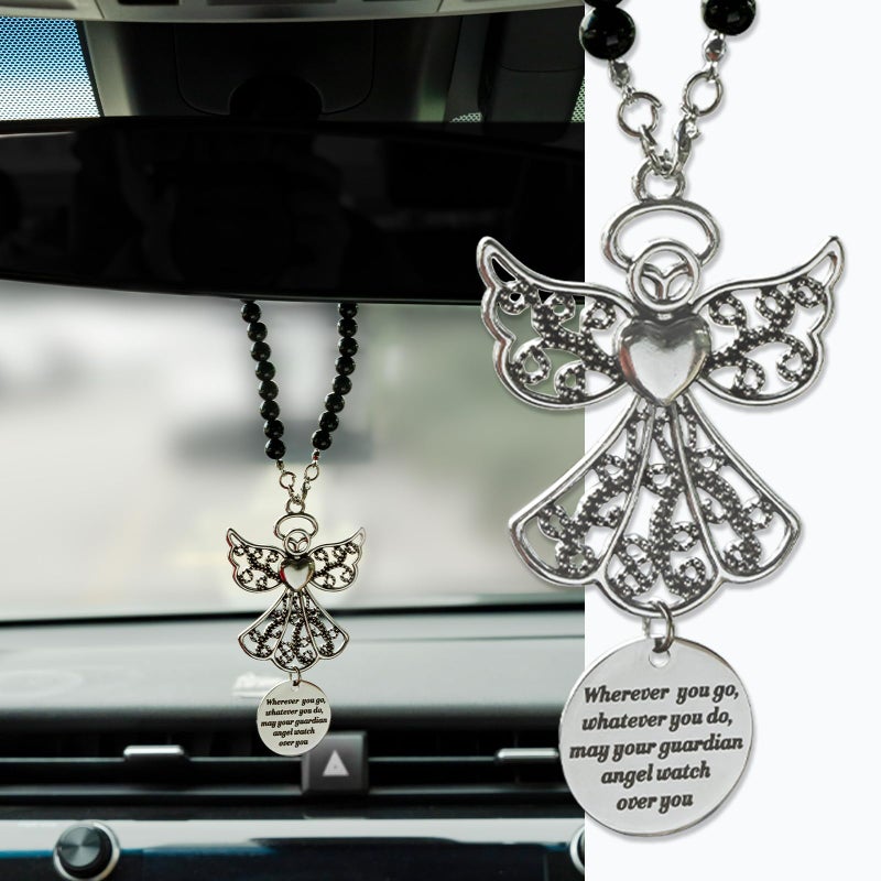 Rislobx Angel Wings Hanging Ornaments for Car Rear View Mirror Metal Guardian Angel Wings Car Charm Pendant Rear View Mirror Hanger Decor for Lover Family Christian Gifts - Image 3