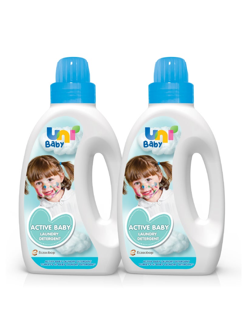 Uni baby Baby Active Laundry Detergent 1500ml x 2 - Dermatologically Tested for Sensitive Skin - Gentle, Effective and Thorough Cleaning, Dye Free & Bleach Free,Safe for Babies and Kids  - Image 1
