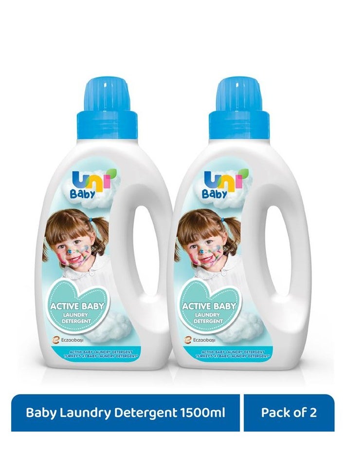 Uni baby Baby Active Laundry Detergent 1500ml x 2 - Dermatologically Tested for Sensitive Skin - Gentle, Effective and Thorough Cleaning, Dye Free & Bleach Free,Safe for Babies and Kids  - Image 2