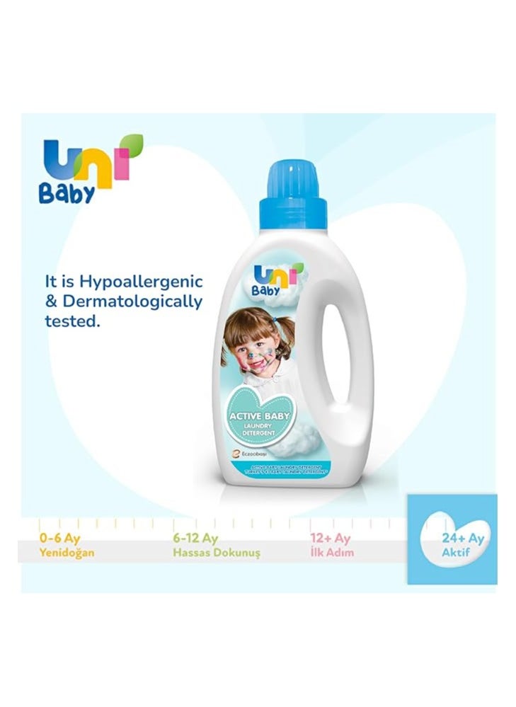 Uni baby Baby Active Laundry Detergent 1500ml x 2 - Dermatologically Tested for Sensitive Skin - Gentle, Effective and Thorough Cleaning, Dye Free & Bleach Free,Safe for Babies and Kids  - Image 5