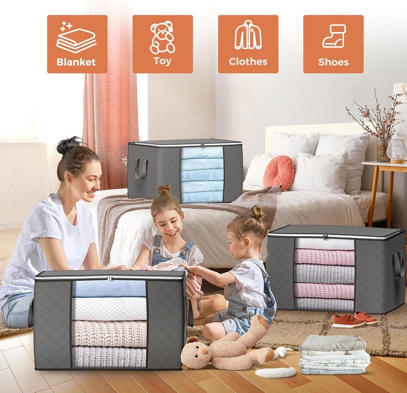 Budding Joy 90 L Large Storage Bags, 6 Pack Clothes Storage Bins Foldable Closet Organizers Storage Containers with Reinforced Handle for Clothing, Blanket, Comforters, Bed Sheets, Pillows and Toys (Gray) - Image 3