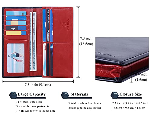 VISOUL Leather Checkbook Cover Wallet for Men with RFID Blocking, Mens Long Bifold Cash Tall Wallet with 11 Credit Card Slots 1 ID Window (Black and Burgundy) - Image 3