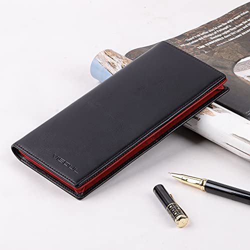 VISOUL Leather Checkbook Cover Wallet for Men with RFID Blocking, Mens Long Bifold Cash Tall Wallet with 11 Credit Card Slots 1 ID Window (Black and Burgundy) - Image 5