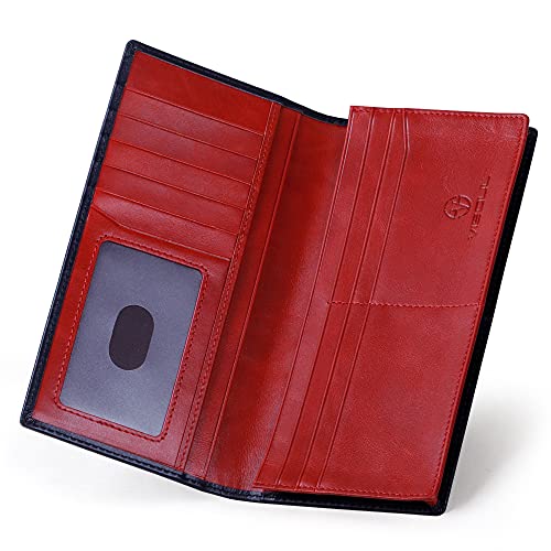 VISOUL Leather Checkbook Cover Wallet for Men with RFID Blocking, Mens Long Bifold Cash Tall Wallet with 11 Credit Card Slots 1 ID Window (Black and Burgundy) - Image 2