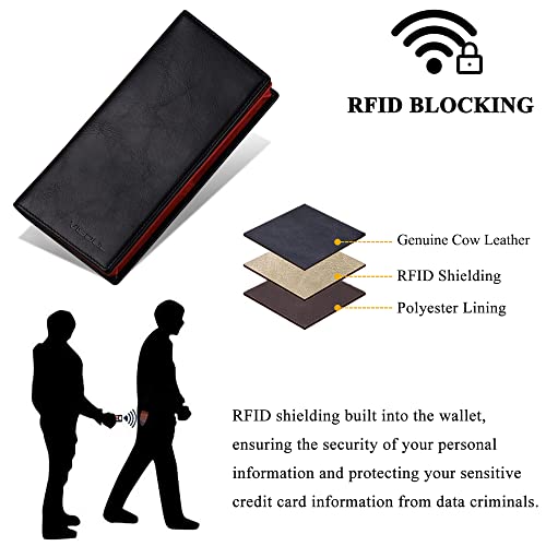VISOUL Leather Checkbook Cover Wallet for Men with RFID Blocking, Mens Long Bifold Cash Tall Wallet with 11 Credit Card Slots 1 ID Window (Black and Burgundy) - Image 4