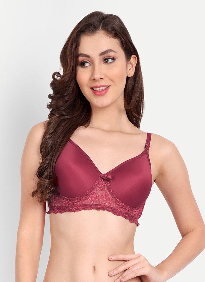 FIMS Pack of 4 Rapid-Dry Lace Lightly Padded Bra - Blue, Pink, Rani, Maroon - Image 4